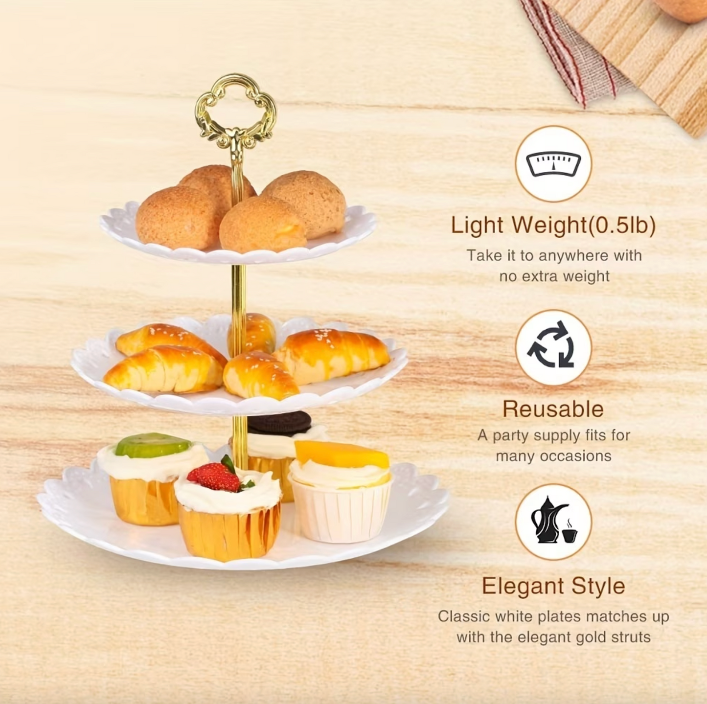 Three Tier Serving Stand with Ruffled Trays, view 7