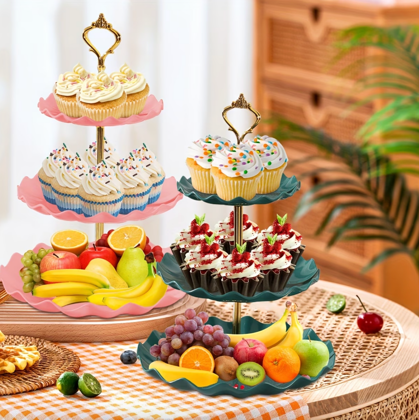 Three Tier Serving Stand with Ruffled Trays, view 10