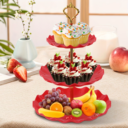 Three Tier Serving Stand with Ruffled Trays, view 4
