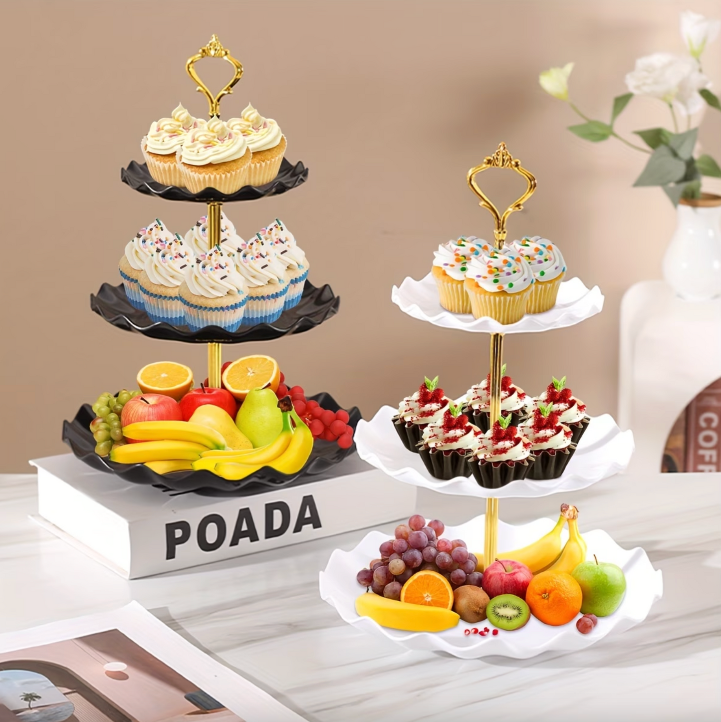 Three Tier Serving Stand with Ruffled Trays, view 8