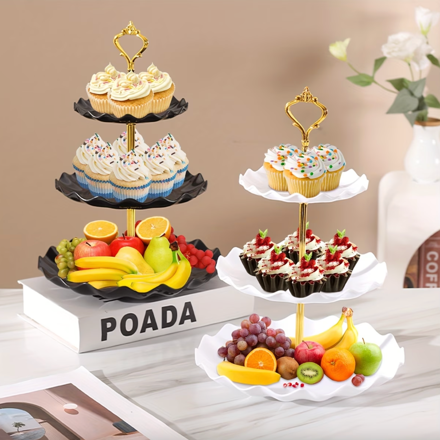 Three Tier Serving Stand with Ruffled Trays, view 8