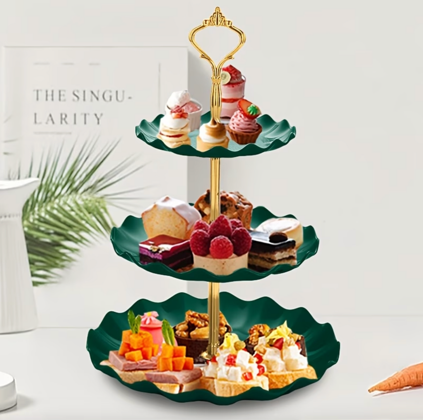 Three Tier Serving Stand with Ruffled Trays, view 5