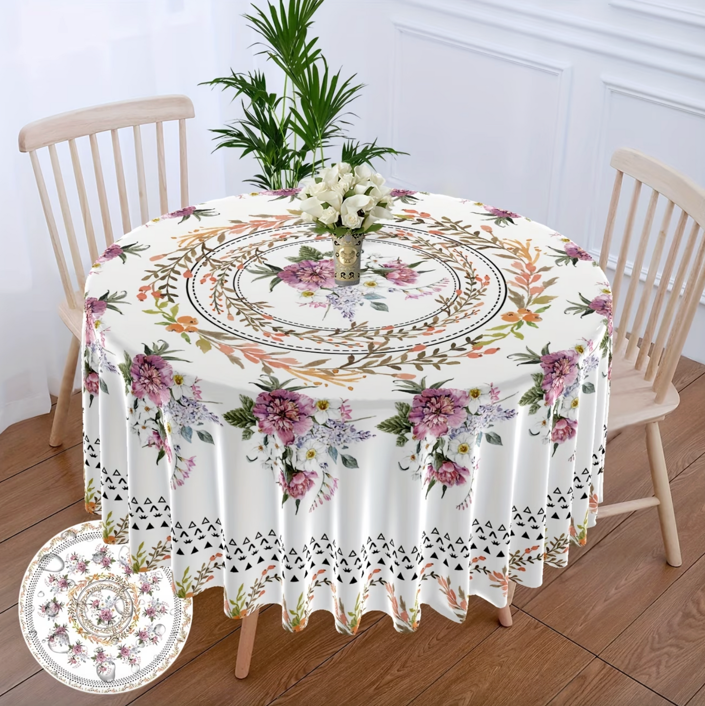 Floral Print Polyester Tablecloth, Spill Resistant, view 4