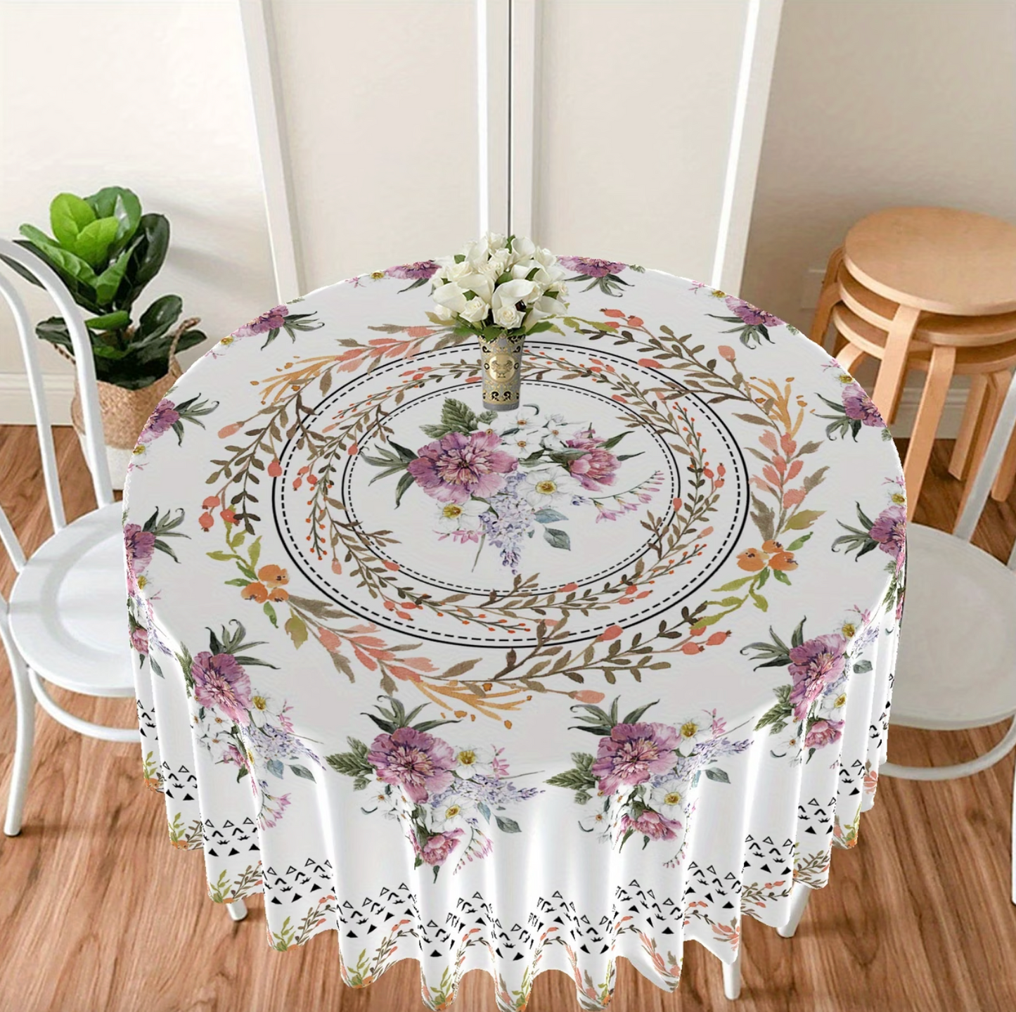 Floral Print Polyester Tablecloth, Spill Resistant, view 5