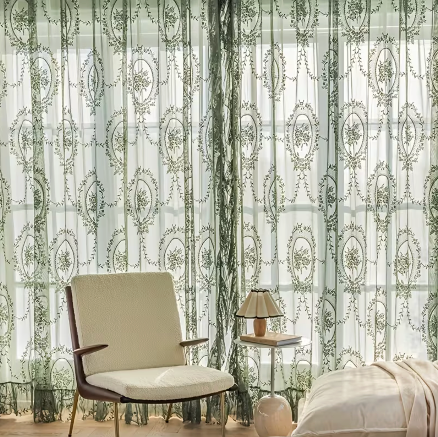 Sheer Botanical Embroidered Jacquard Curtain, view 2