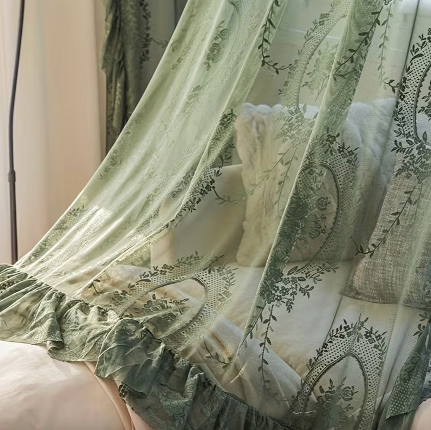 Sheer Botanical Embroidered Jacquard Curtain, view 9