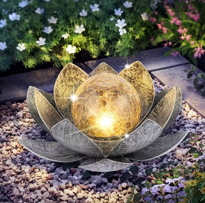 Solar Lotus Flower Garden Light with Glowing Orb, view 4