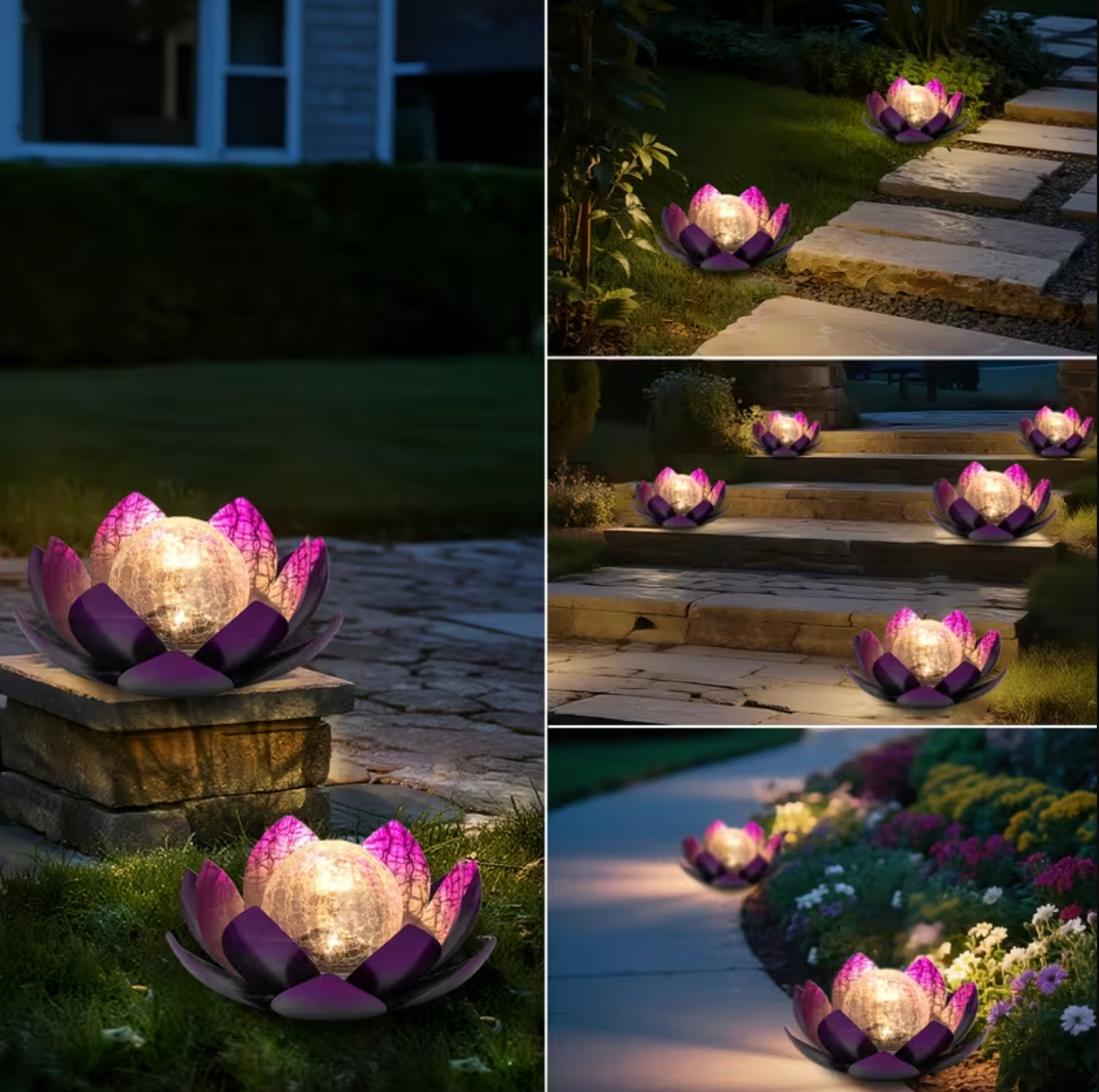 Solar Lotus Flower Garden Light with Glowing Orb, view 5