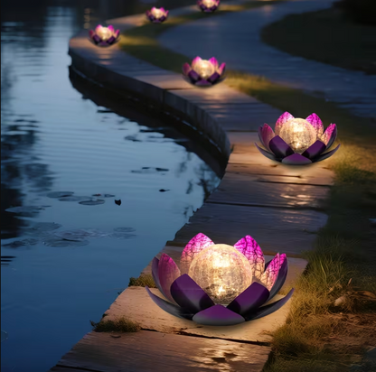 Solar Lotus Flower Garden Light with Glowing Orb, view 2