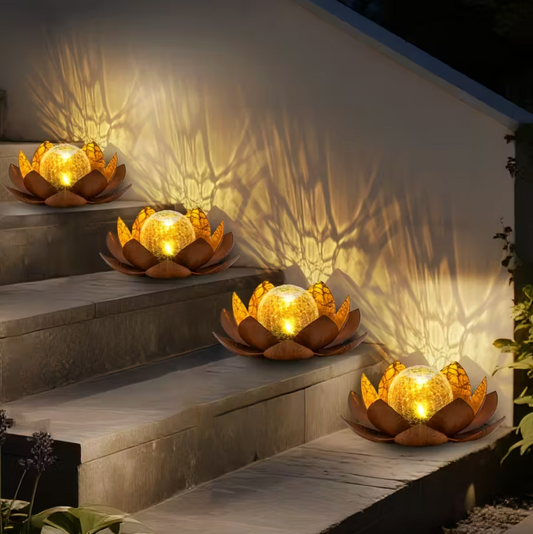 Solar Lotus Flower Garden Light with Glowing Orb