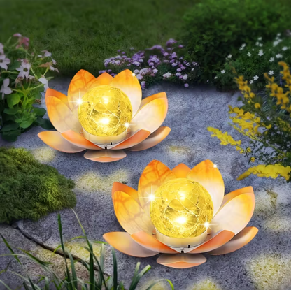 Solar Lotus Flower Garden Light with Glowing Orb, view 3
