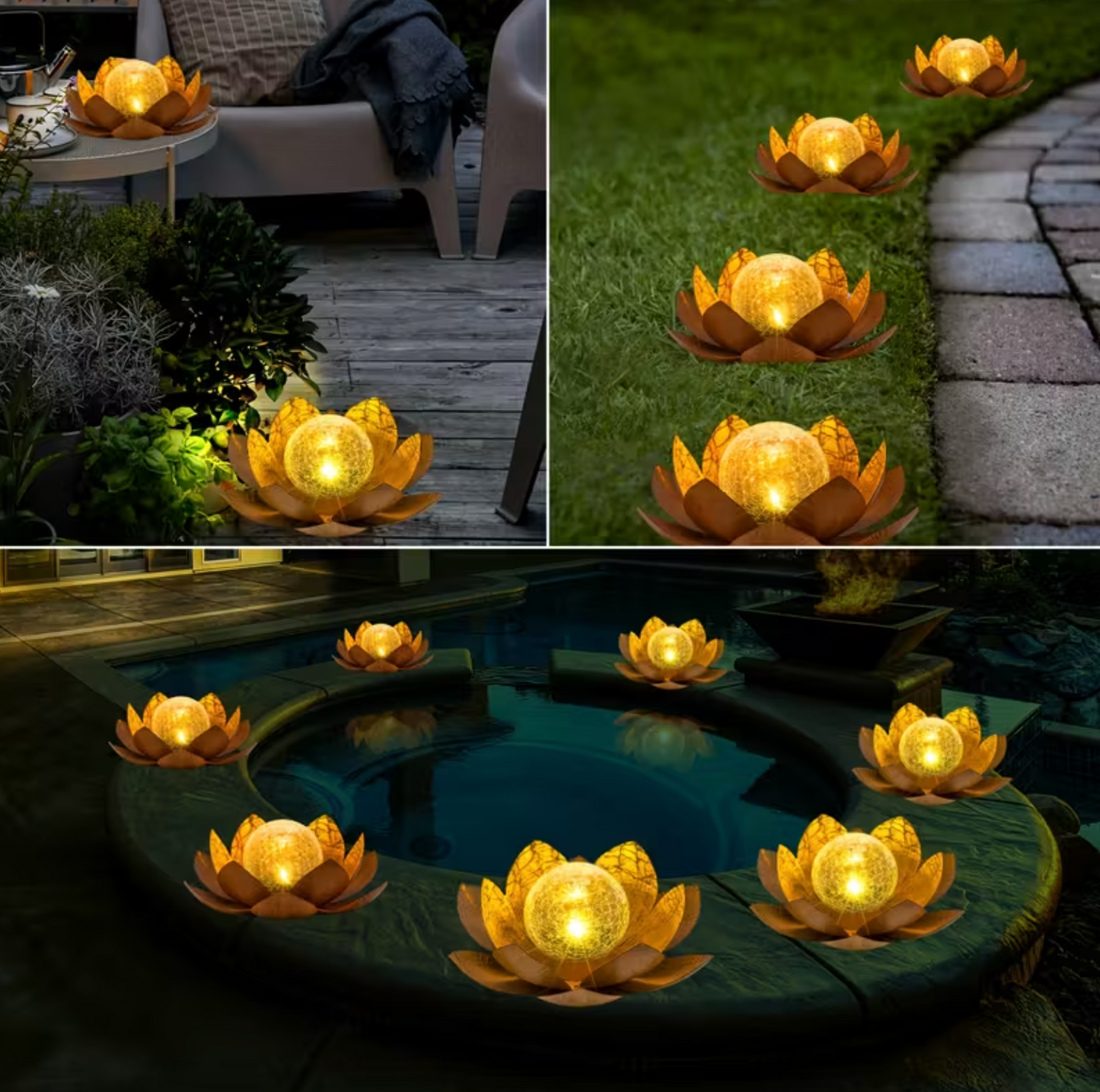 Solar Lotus Flower Garden Light with Glowing Orb, view 9