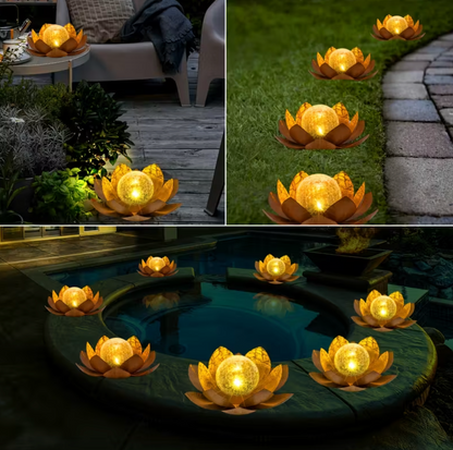 Solar Lotus Flower Garden Light with Glowing Orb, view 9