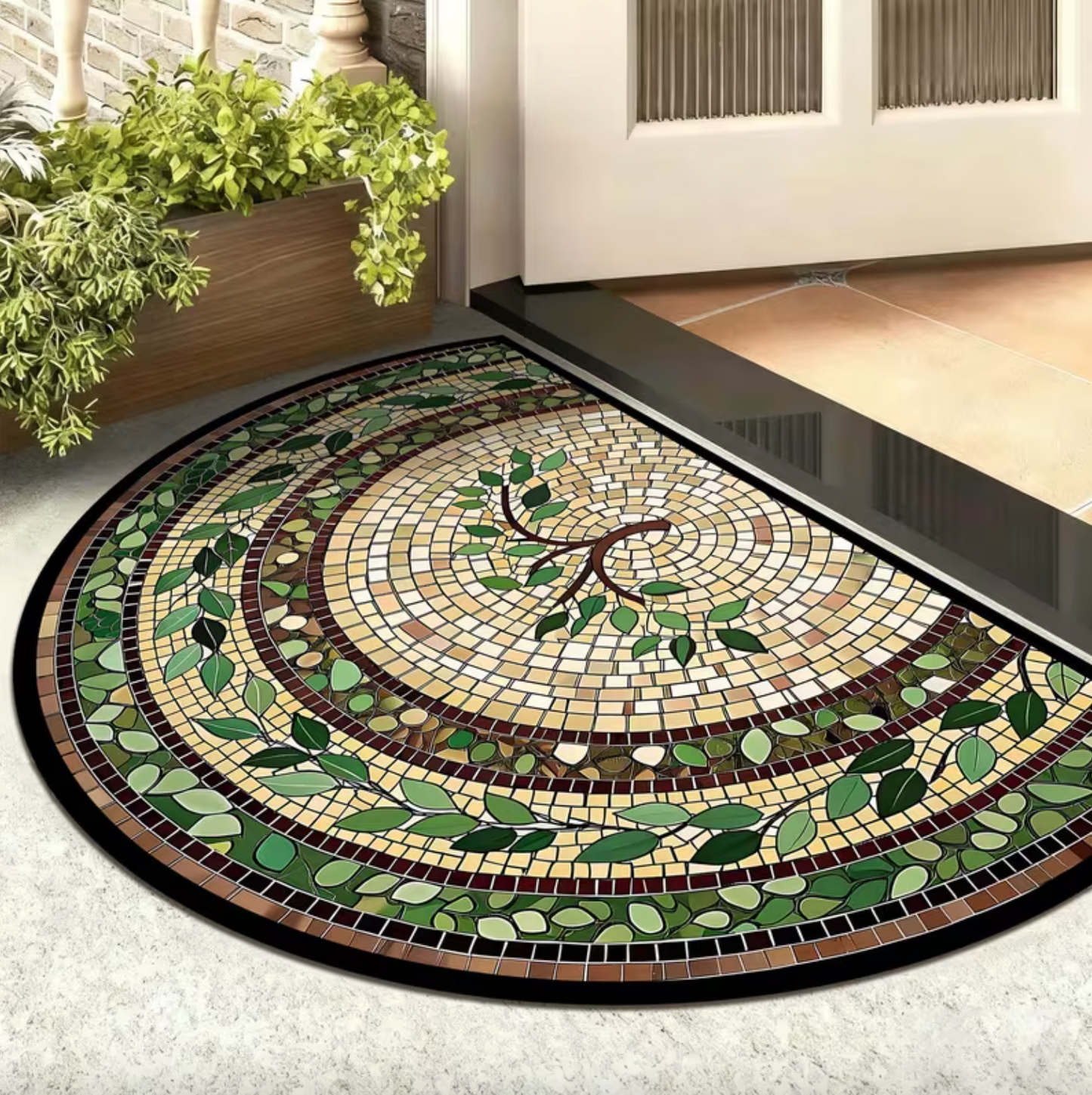 Mosaic Vine Leaf Doormat for Entryways