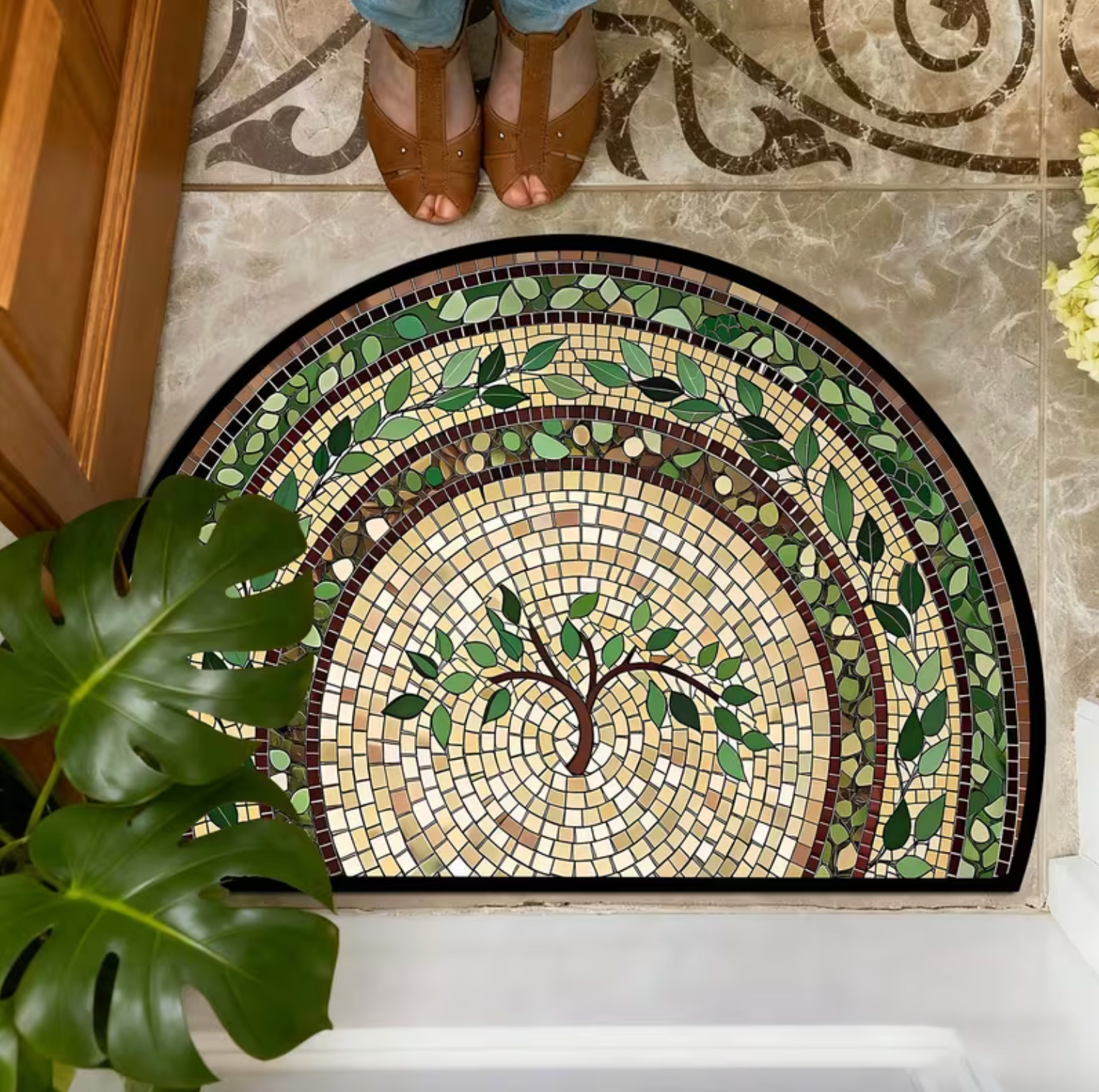 Mosaic Vine Leaf Doormat for Entryways, view 6