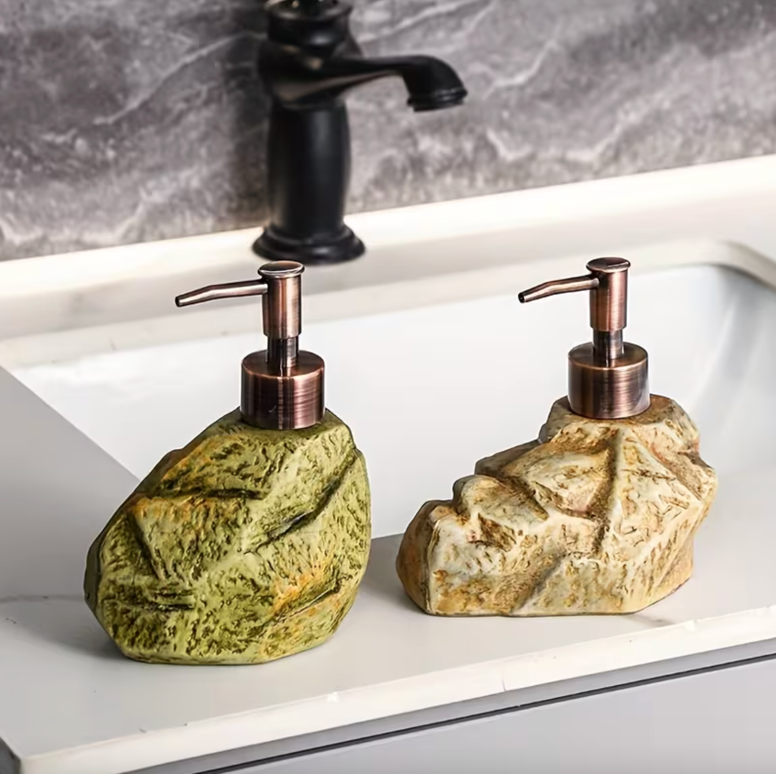 Stone Texture Ceramic Soap Dispenser with Pump, view 6