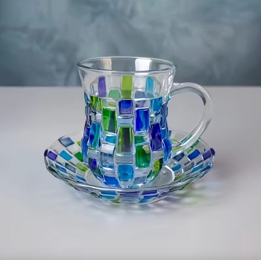 Mosaic Stained Glass Teacup and Saucer, 4.7 oz, view 2
