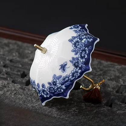 Ceramic Umbrella Tea Infuser with Blue Floral Print