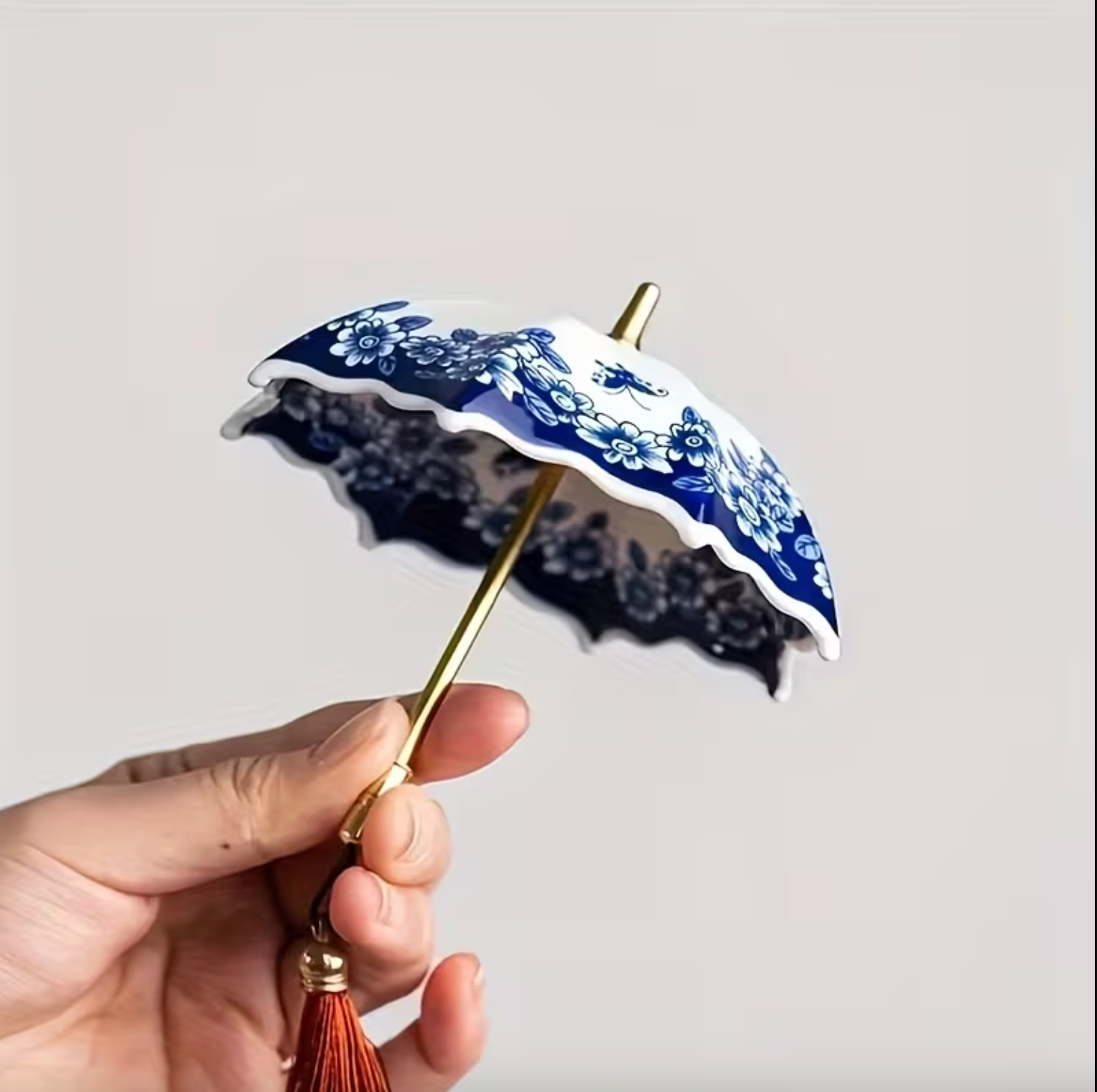 Ceramic Umbrella Tea Infuser with Blue Floral Print, view 3