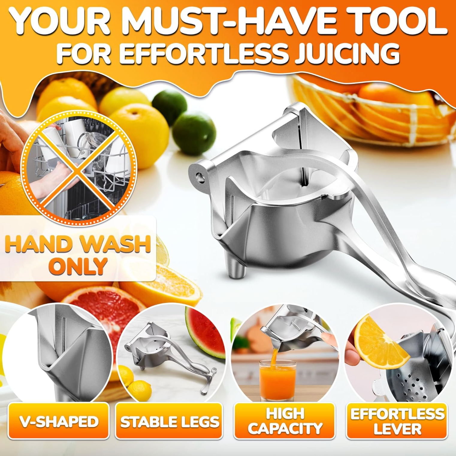 Manual Aluminum Hand Press Juicer, 9.3 in, view 4