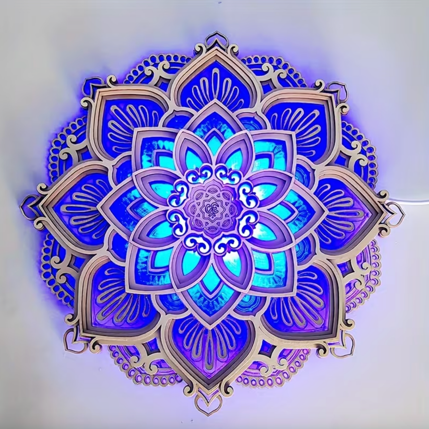 Layered Wood Mandala Wall Light, 11.8 in, USB