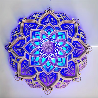 Layered Wood Mandala Wall Light, 11.8 in, USB