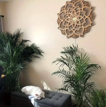 Layered Wood Mandala Wall Light, 11.8 in, USB, view 4