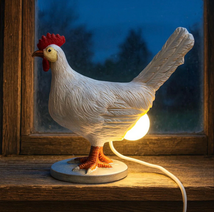 Chicken Table Lamp with a Glowing Egg Bulb, view 4