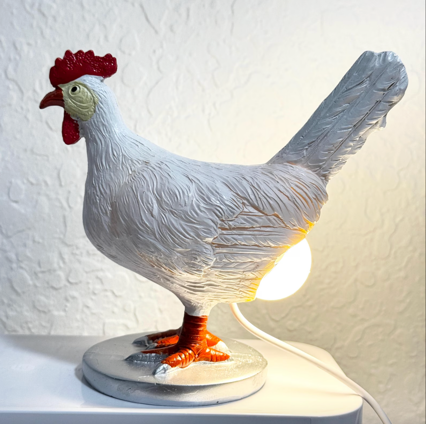 Chicken Table Lamp with a Glowing Egg Bulb, view 6