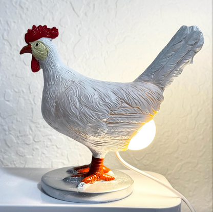 Chicken Table Lamp with a Glowing Egg Bulb, view 6