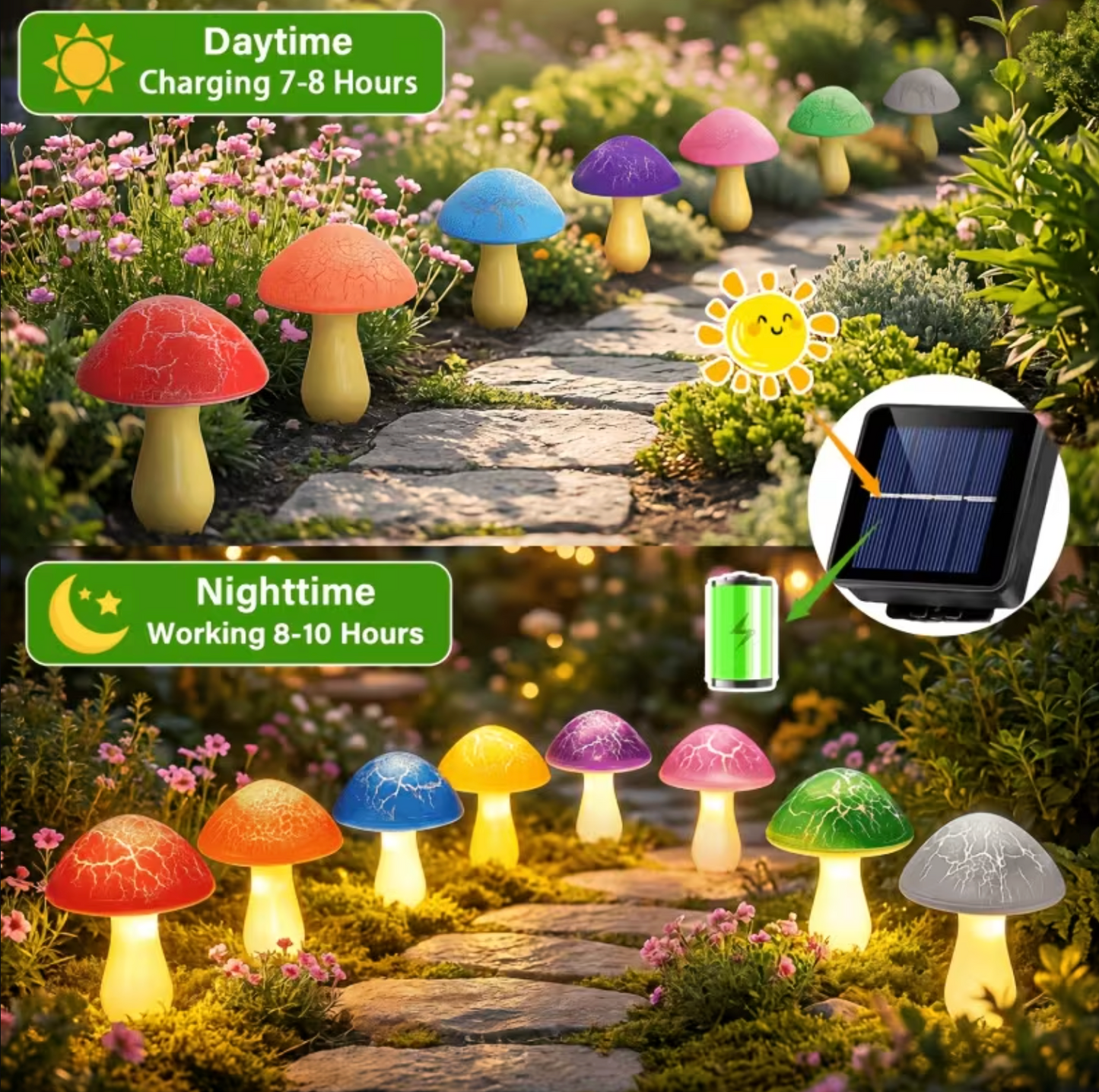Solar Mushroom Garden Lights with Glass Caps, view 3