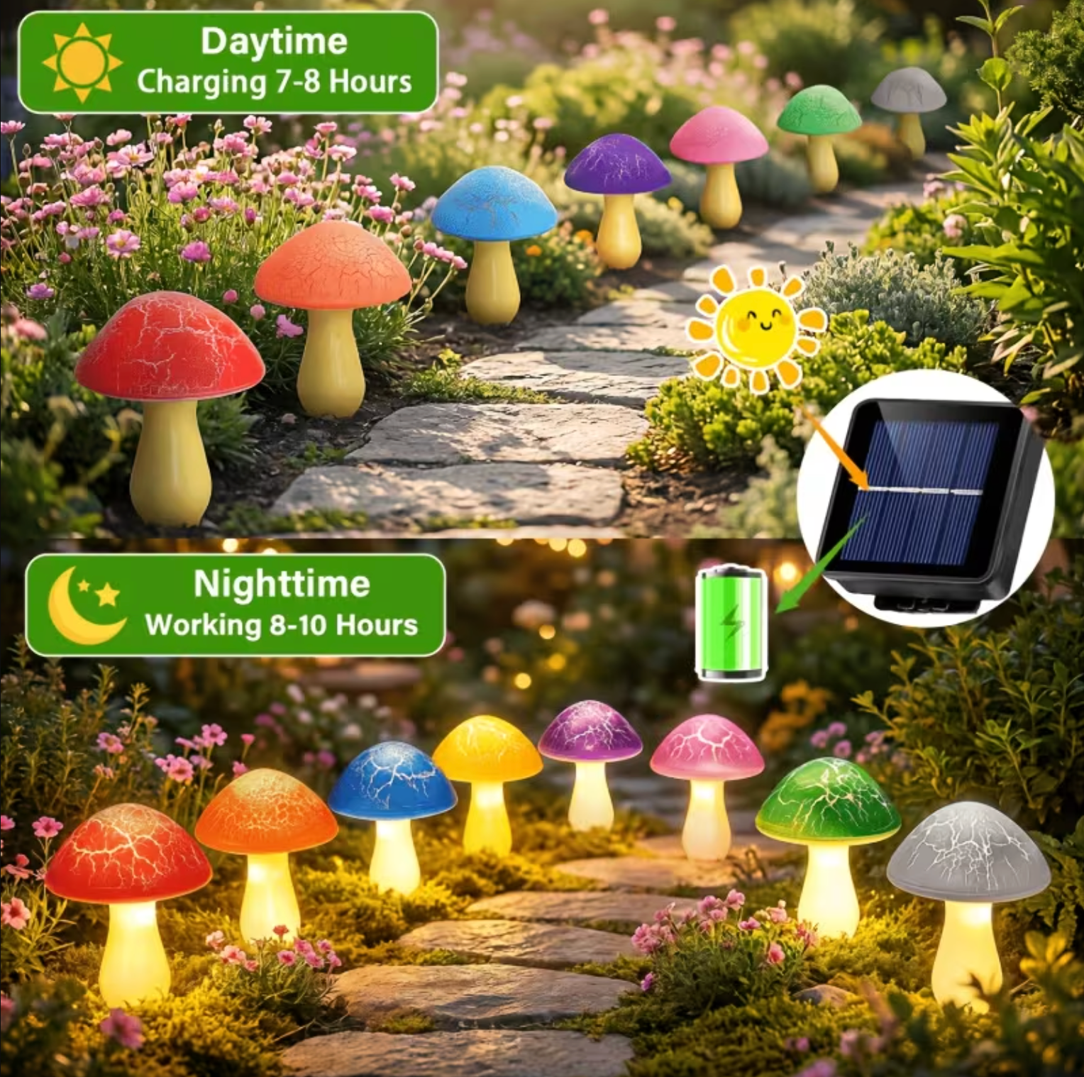 Solar Mushroom Garden Lights with Glass Caps, view 3