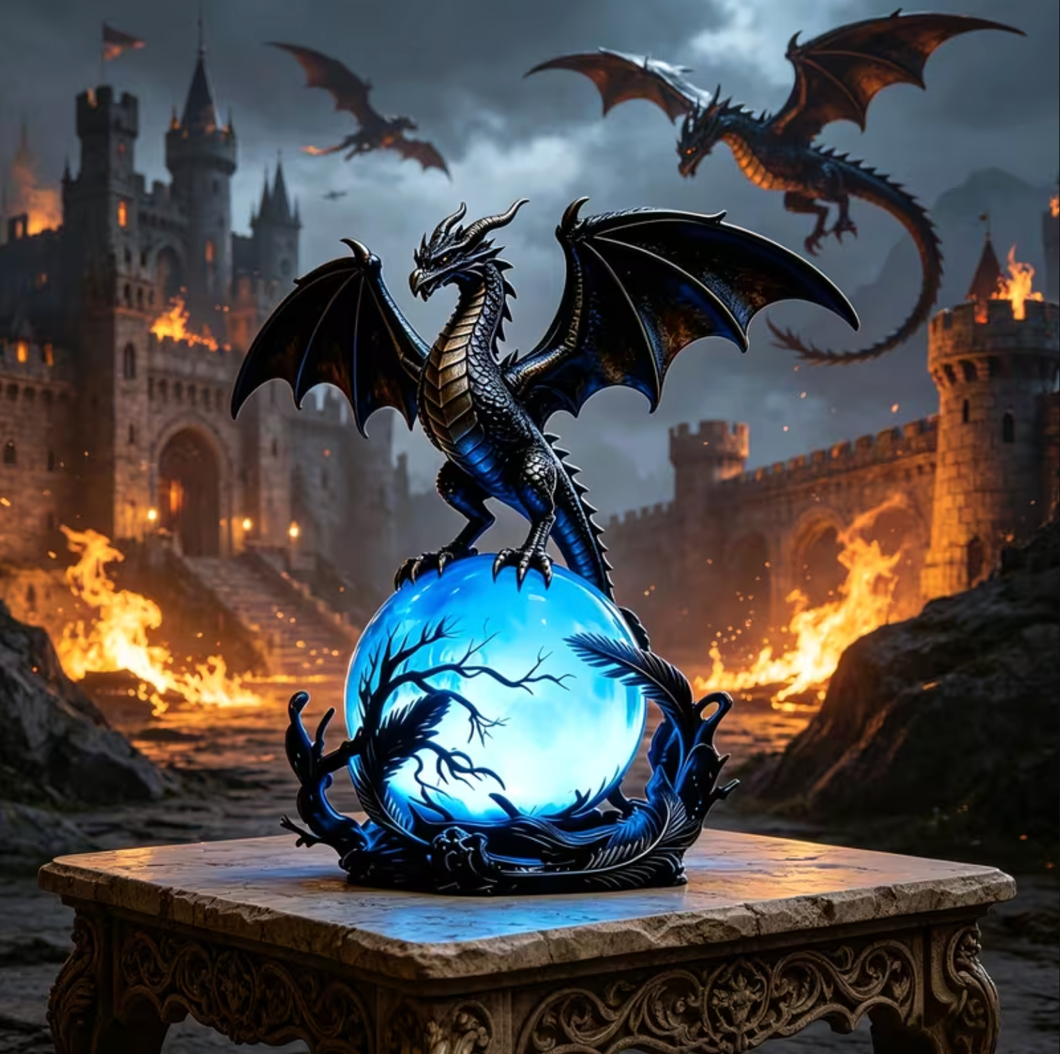 Dragon Table Lamp with Glowing Orb, Blue or Violet, view 4