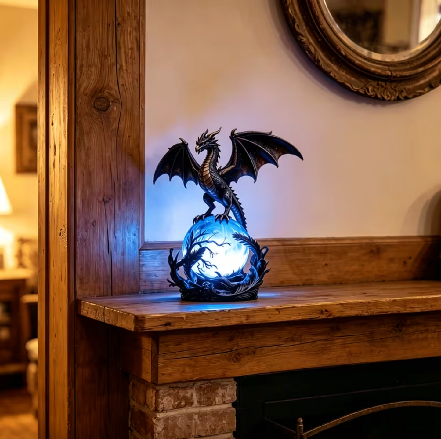 Dragon Table Lamp with Glowing Orb, Blue or Violet, view 8
