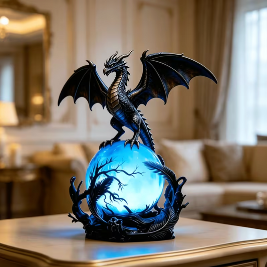 Dragon Table Lamp with Glowing Orb, Blue or Violet