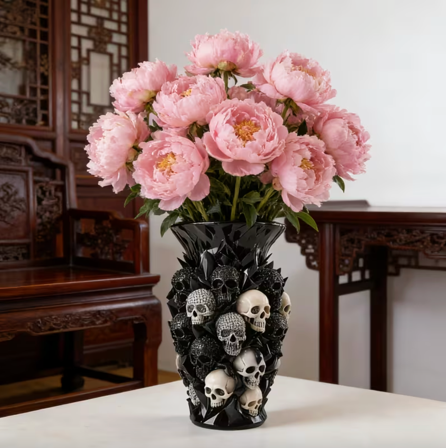 Gothic Skull Vase in Sculpted Resin, view 6
