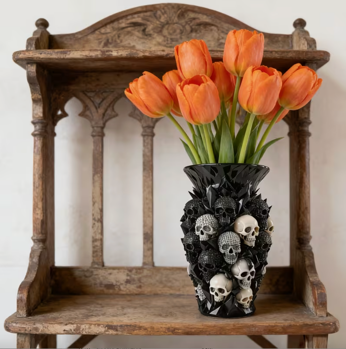 Gothic Skull Vase in Sculpted Resin, view 7