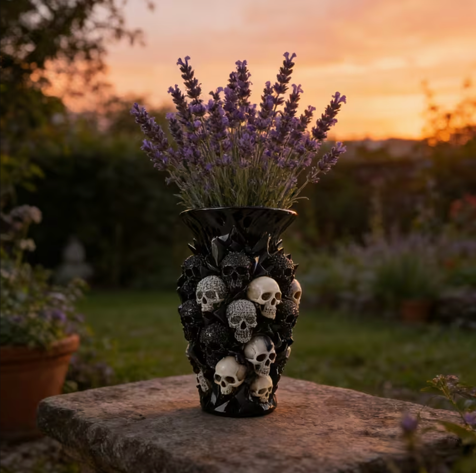 Gothic Skull Vase in Sculpted Resin, view 10
