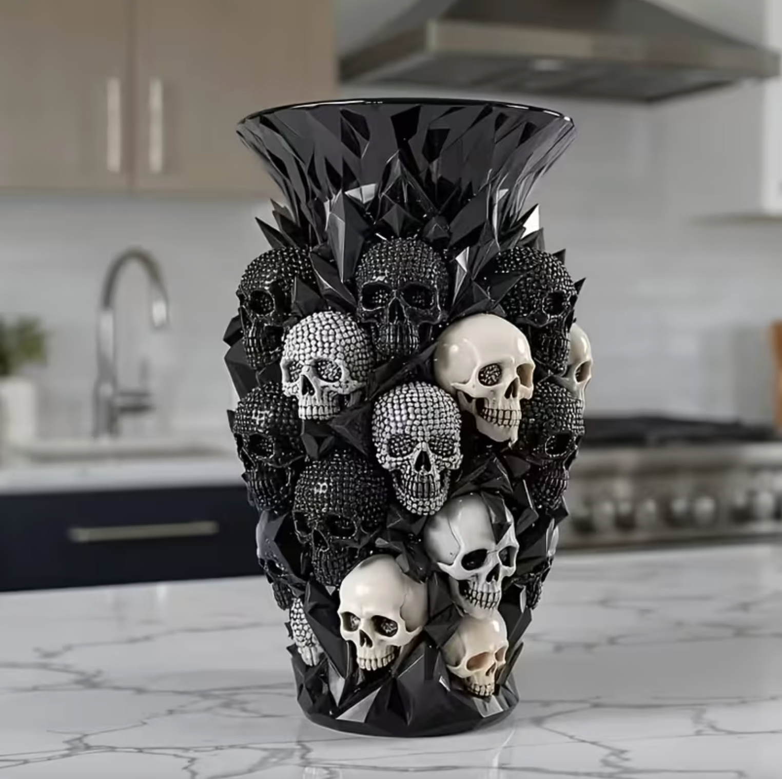 Gothic Skull Vase in Sculpted Resin, view 3