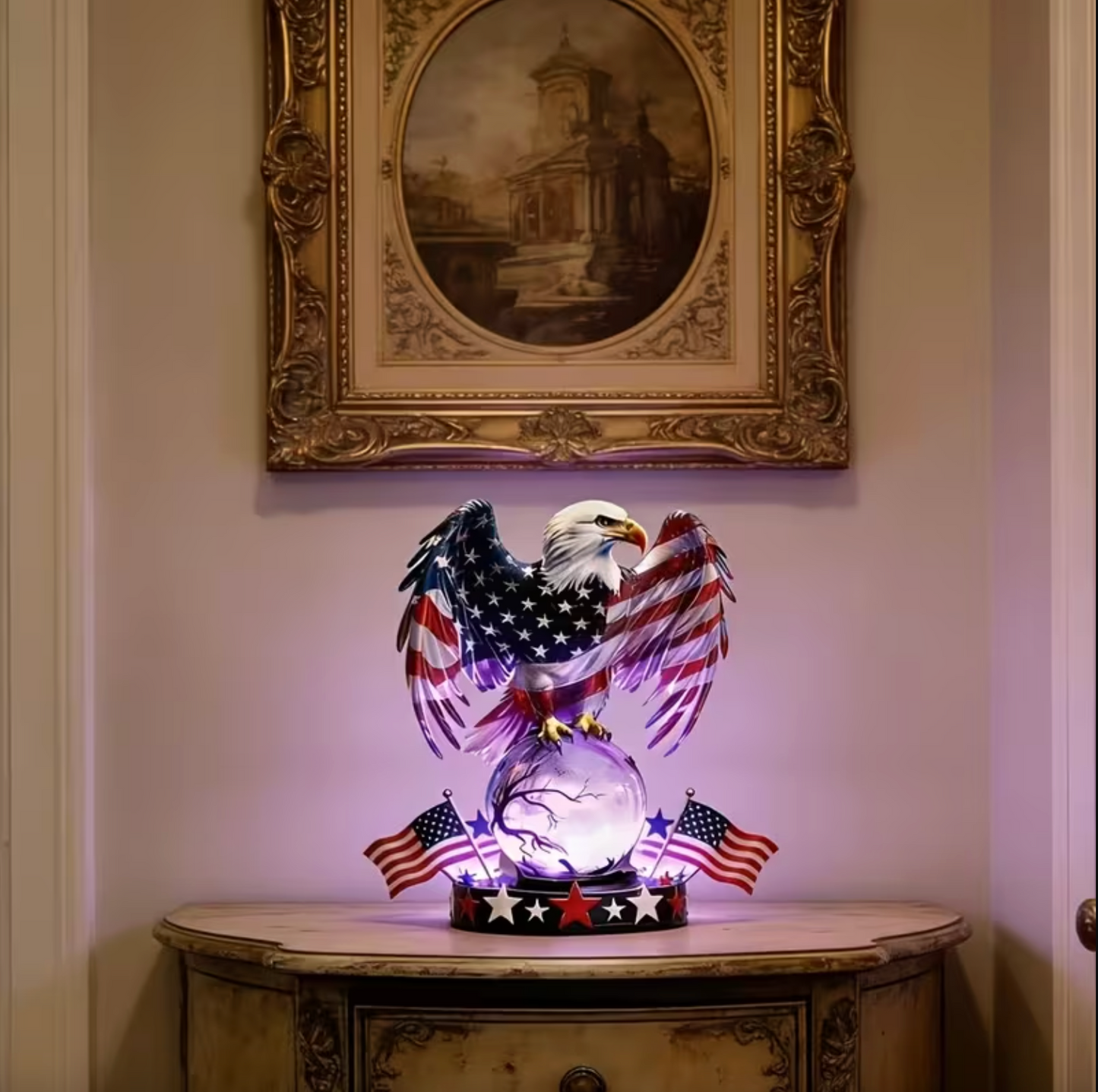 Eagle Lamp with Lit Crystal Orb, USB Powered