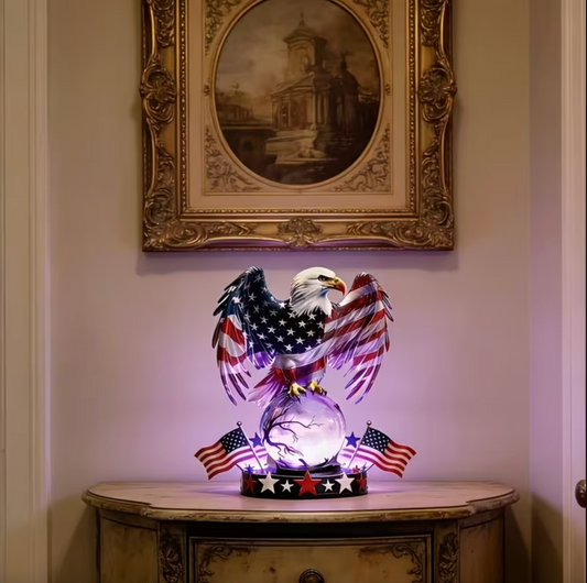 Eagle Lamp with Lit Crystal Orb, USB Powered