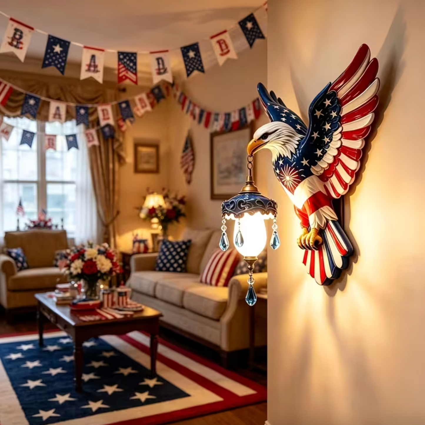 Wall Mounted Eagle Lamp with a Hanging Lantern