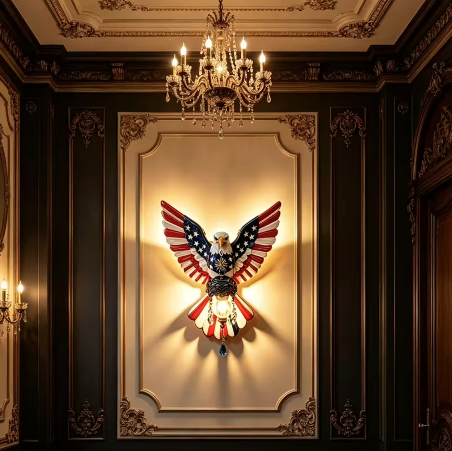 Wall Mounted Eagle Lamp with a Hanging Lantern, view 2