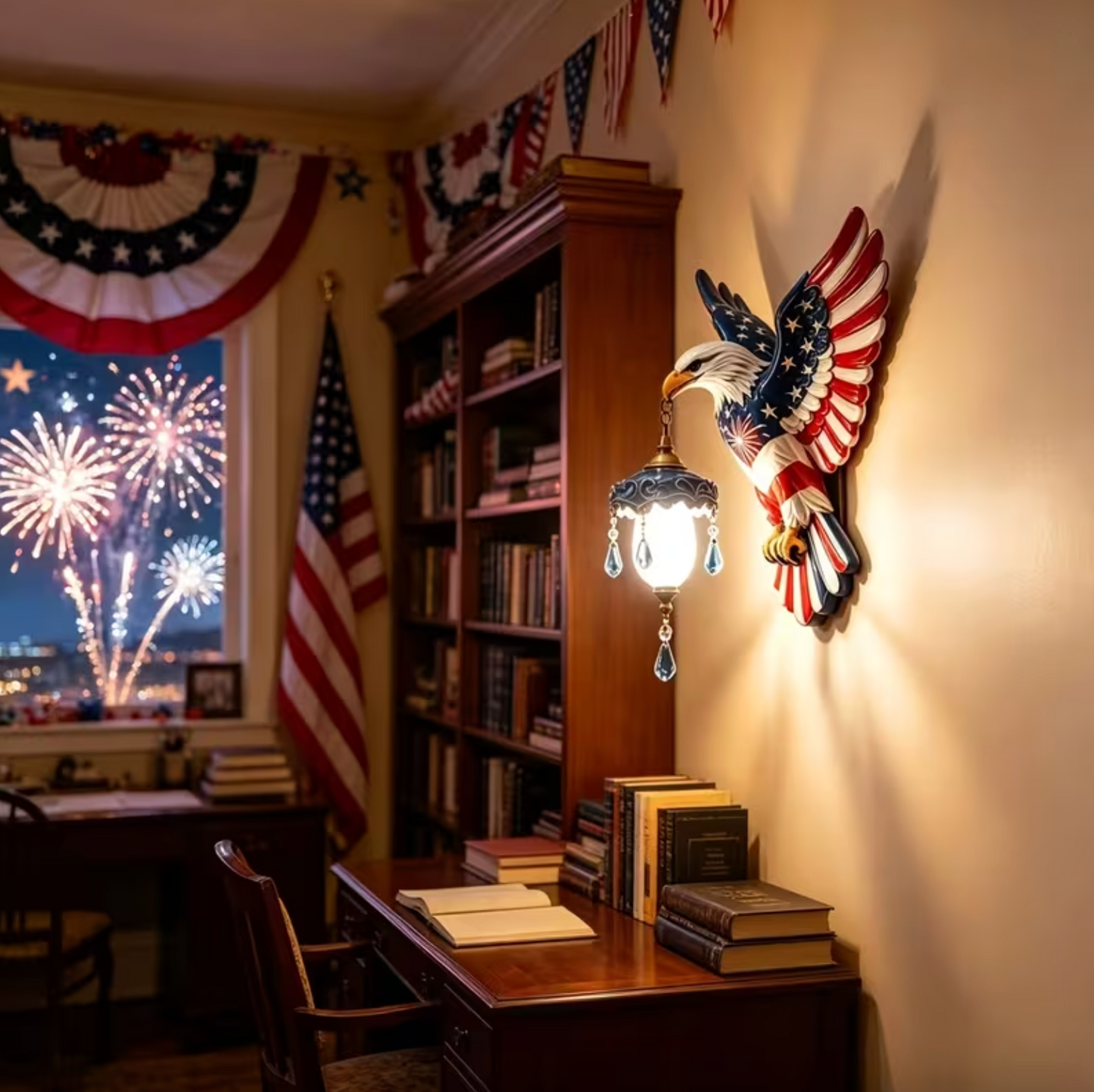 Wall Mounted Eagle Lamp with a Hanging Lantern, view 4