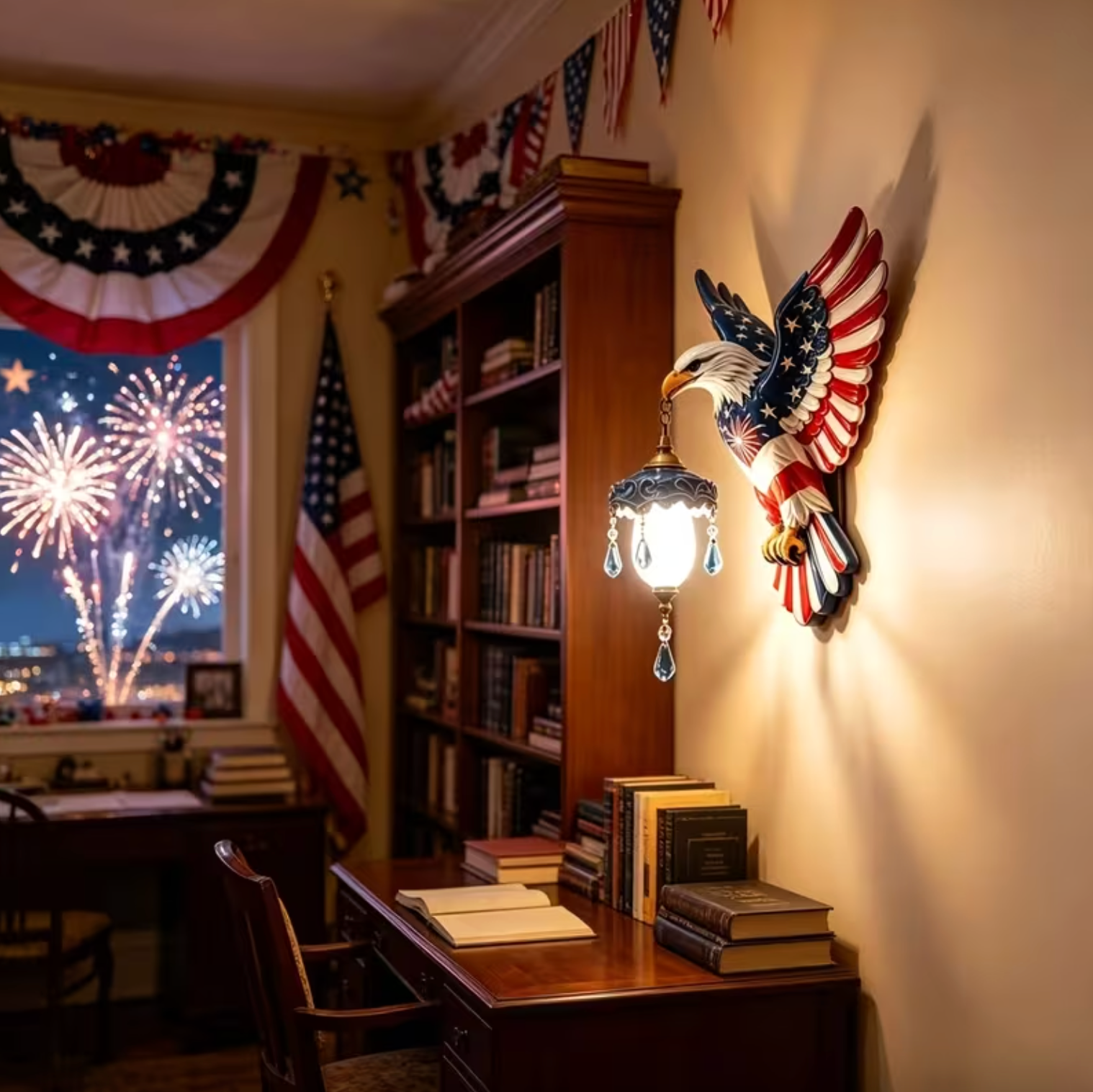 Wall Mounted Eagle Lamp with a Hanging Lantern, view 4
