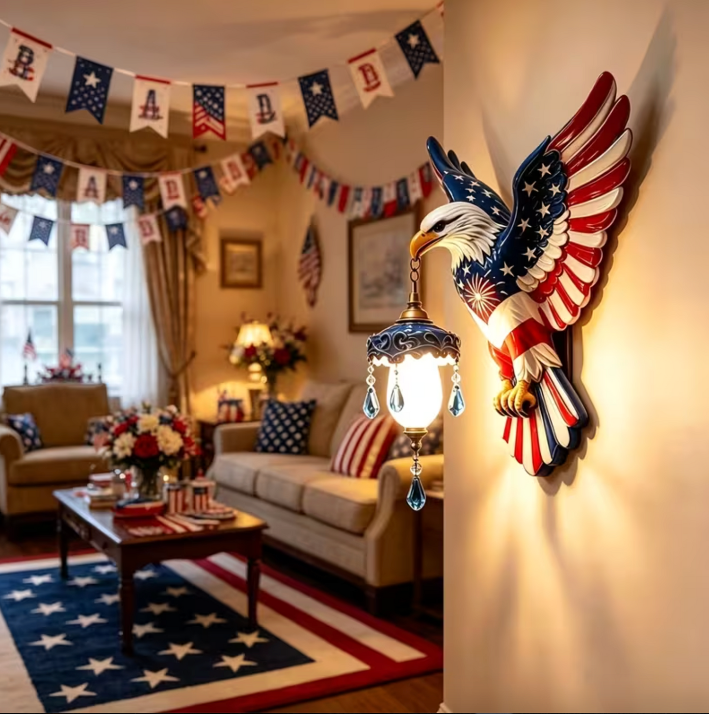 Wall Mounted Eagle Lamp with a Hanging Lantern, view 5