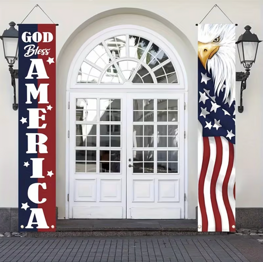 Patriotic Eagle Porch Banner Set, Two Vertical Banners