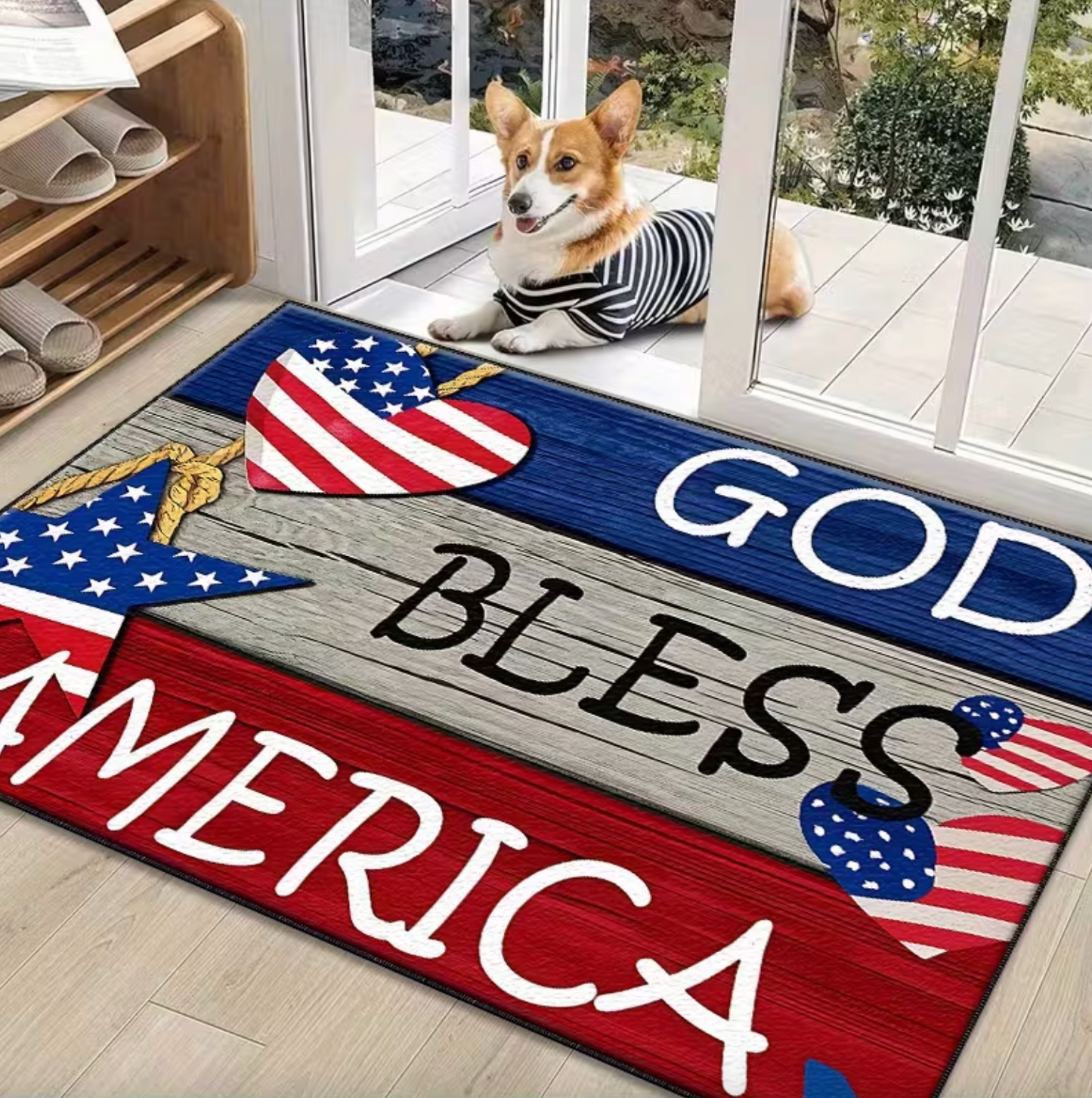 Patriotic Welcome Mat with Non Slip Rubber Backing