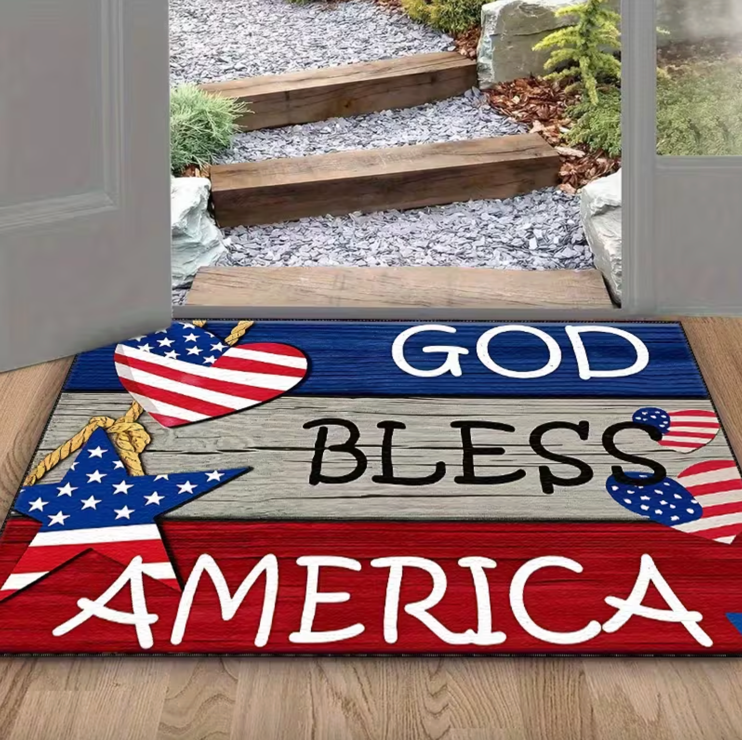 Patriotic Welcome Mat with Non Slip Rubber Backing, view 4