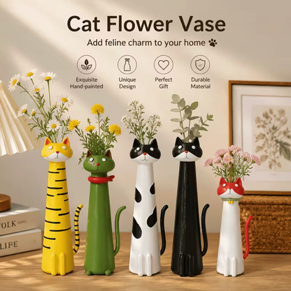 Hand Painted Cat Vase in Glazed Ceramic, 7.8 in, view 3
